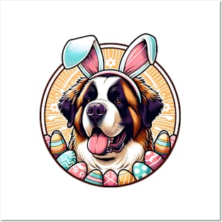 St Bernard Enjoys Easter with Bunny Ears and Joy Posters and Art